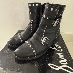 Sam Edelman Black Combat Boots with Studded Detailing